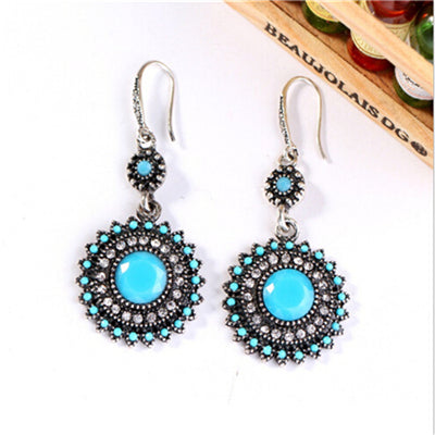 2020 New Women Fashion Bohemia Ethnic Style Tibetan Silver Multicolor Enamel Beads Statement Big Drop Earrings Jewelry Wholesale