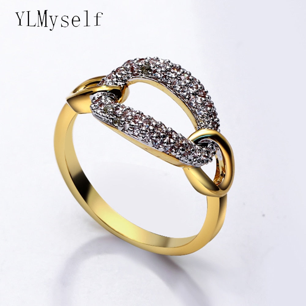 2020 New arrival 2 Tone gold plate ring elegant design Oval shape trendy jewelry statement ring
