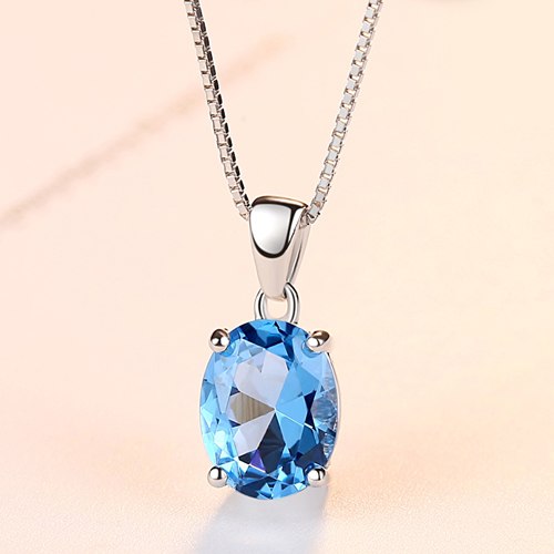 2020 Oval Natural Paris Sky Blue Topaz 925 Sterling Silver Pendant Necklace For Women Blue Gemstone Wedding Party Fine Jewelry