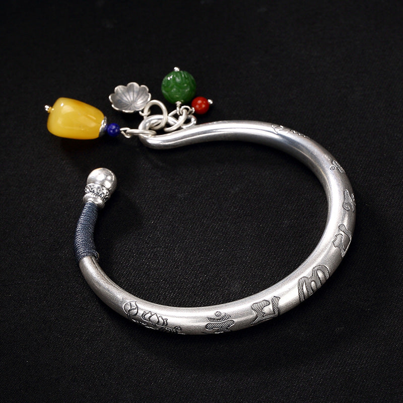 2020 Promotion Bangle One Deer, S999, Six Chinese Characters, The Lotus, Hetian Jade, Honey, Wax, Lady, Bracelet, Wholesale.