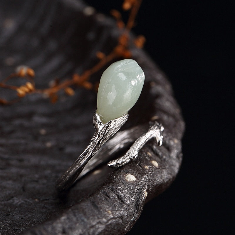 2020 Promotion Limited Anel Feminino S925 Sterling Handmade And Hetian Mosaic Magnolia Flower High-end Female Ring Wholesale