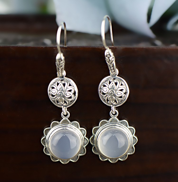 2020 Promotion Real Brinco Thai 925 Inlaid Natural Jade Pu Eardrop Original Antique Long Anti Allergy Female Earring Earrings