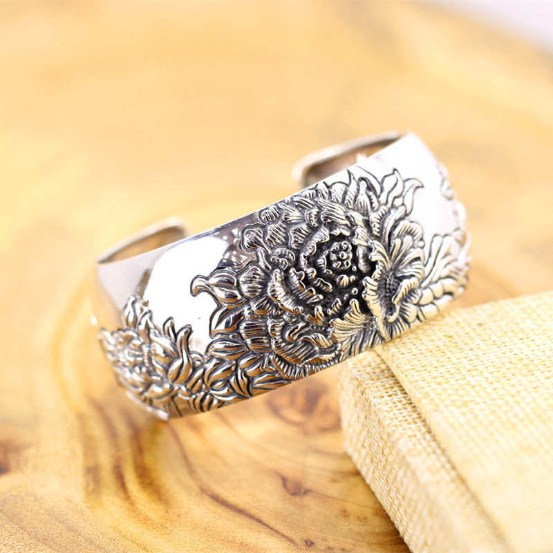 2020 Promotion Real Women Ammonite,ammolite Bangle Character Items S925 Pure Ornaments Handmade Folk Ms. Peony Bracelet Bangles