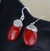 2020 Promotion Sale Earings Fashion Jewelry Chinese Character S925 Hand-made Mosaic Carved Coral Earrings Pendant Accessories