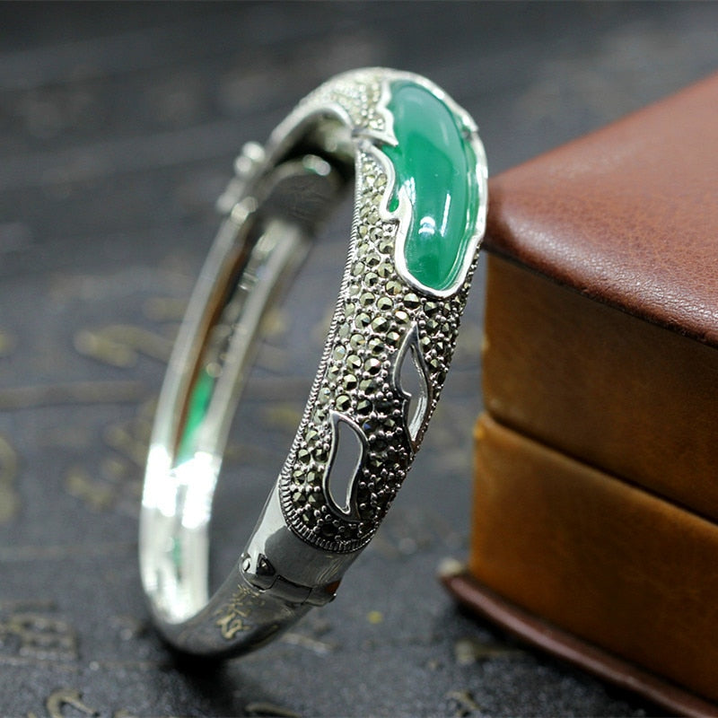 2020 Real Bangle Items S925 Pure Ornaments Court Wind Restoring Ancient Ways Chrysoprase Openings Bracelet Light And Decoration