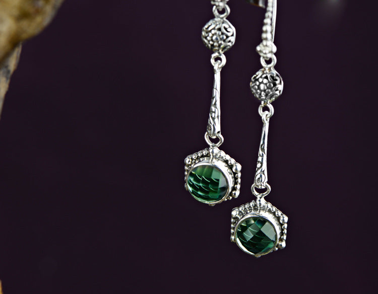 2020 Real Direct Selling Brinco S925 Thai Jewelry, Exotic Style, Carved Crystal, Stone Earrings, Long Ladies Earrings Ear Hook