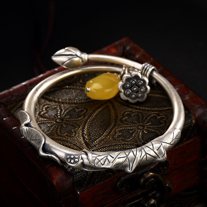 2020 Real Limited Women Bangle Lotus Beeswax Lady Style Restoring Ancient Ways Of High-grade Matte Do Old Bracelets Wholesale