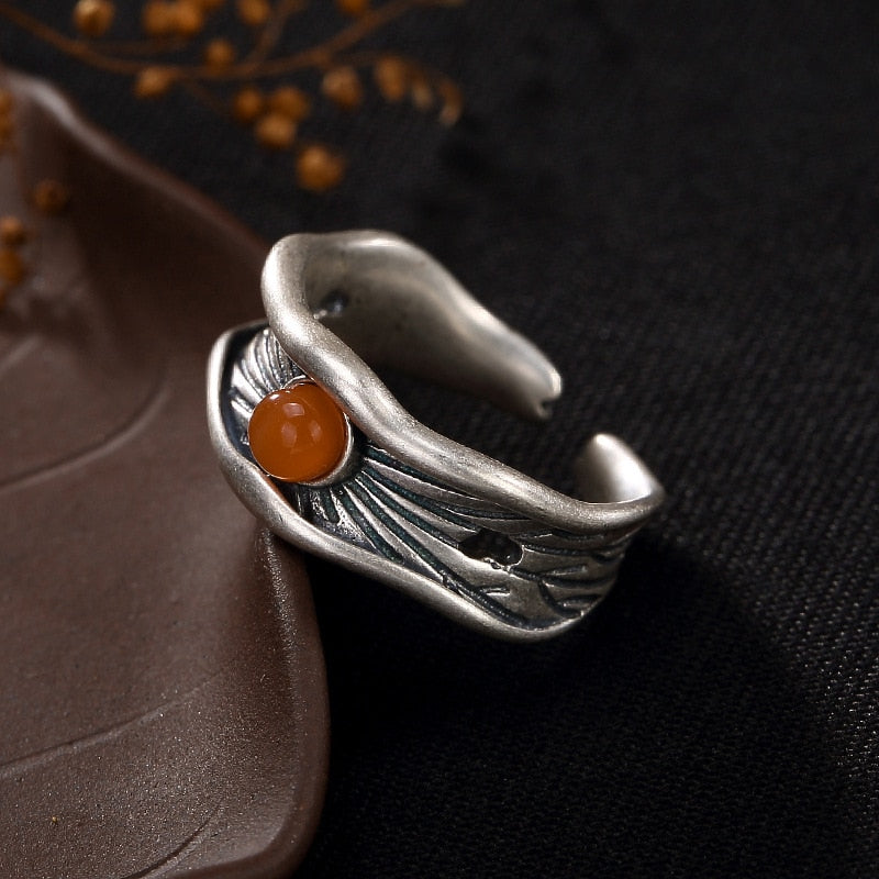 2020 Real Top Fashion Women Anel Feminino S925 Sterling Retro Inlaid Agate, Unique Personality, Opening Lady's Ring Wholesale