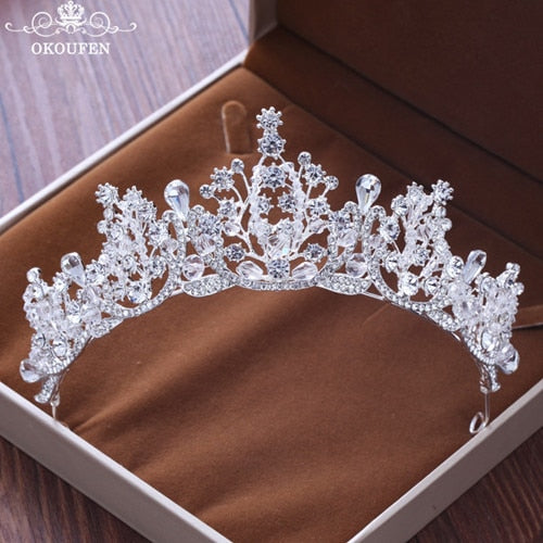 2020 Rhinestone Women Hair Jewelry Sets Necklace Earrings White Color Crowns and Tiaras Headpieces Bridal Accessories For Bride
