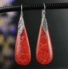 2020 Rushed Brinco New S925 Hand Inlaid Ear Jewelry, Grass Coral Earrings, Folk Style, Antique Thai Long Water Drop Eardrop.