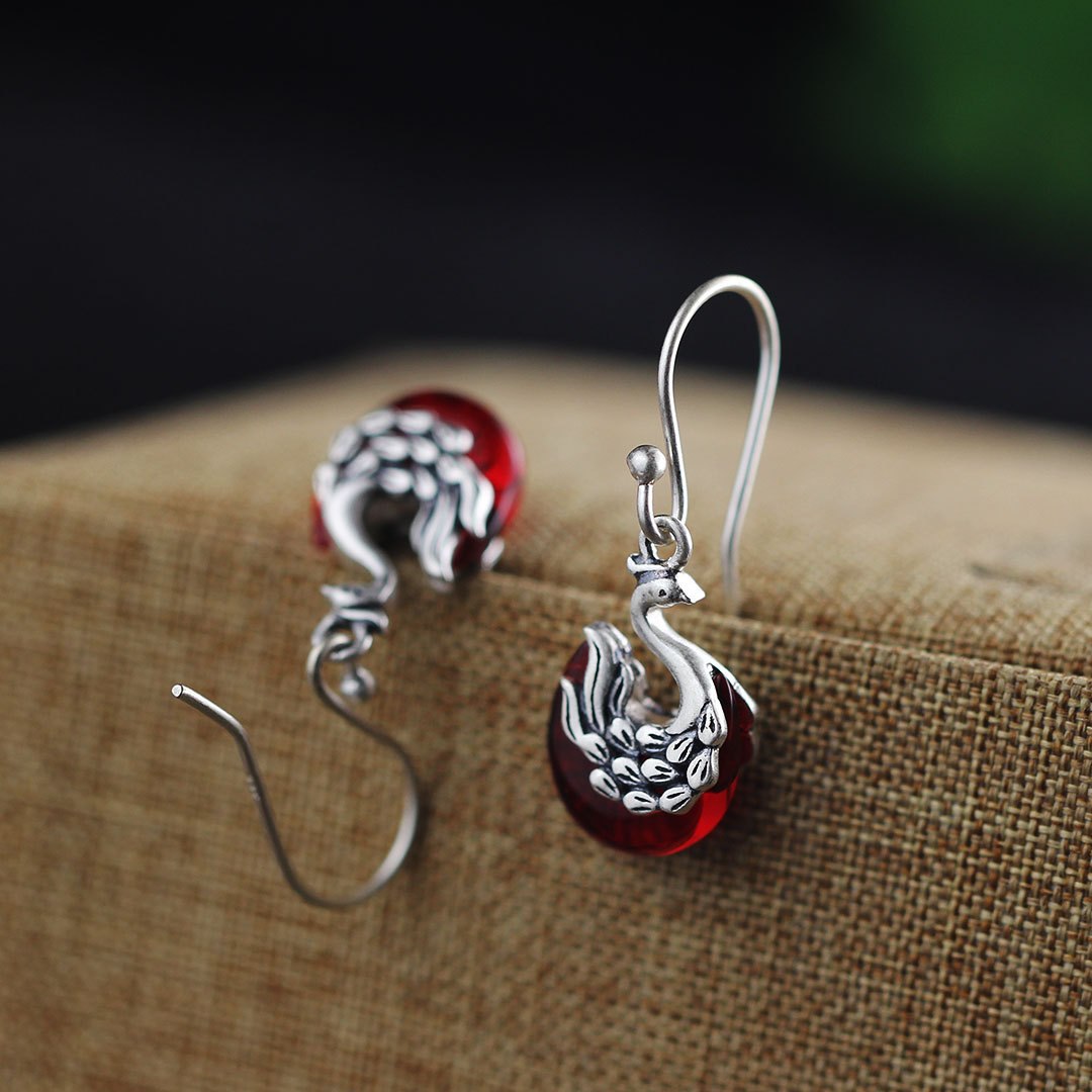 2020 Rushed New Brinco Product 925 Sterling Earrings National Wind Ms Peacock Corundum Eardrop Frosted Manual Craft Products