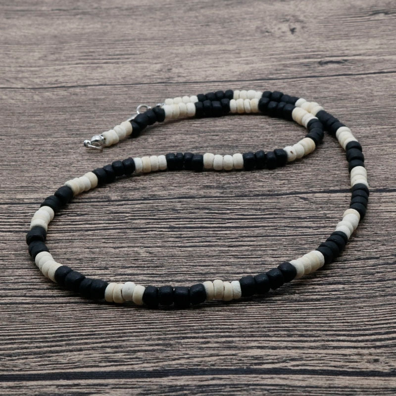 2022 Rustic Bohemian Wooden Necklace Mens Beaded Choker Surfer Coconut Necklace Tribal Jewellery Friend Gifts For Him SU-01