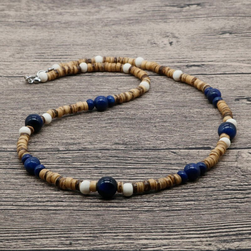 2022 Rustic Men Beaded Boho Coconut Necklace Tiger Eye Stone Choker Surfer Necklace Tribal Jewellery Friend Gifts SU-06