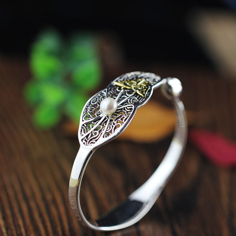 2020 Sale Armbanden Voor Vrouwen Character Is Tasted S925 Women's New National Wind Lotus Leaf Butterfly Open Pearl Bracelet