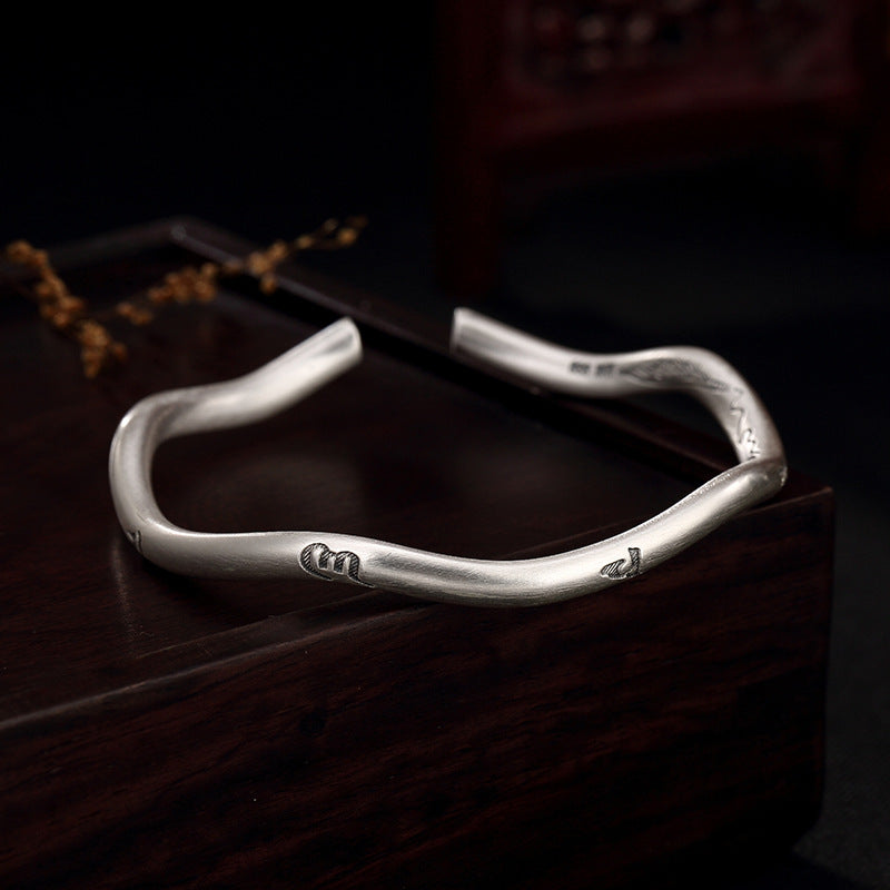 2020 Sale New Women S999 Six Solid Words, Pure Silver, Wave Shaped Sterling Antique Opening, Lady's Bracelet Wholesale Agent.