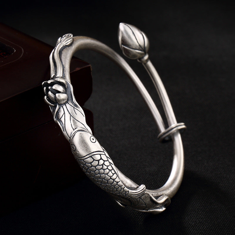 2020 Sale Real Armbanden Voor Vrouwen Retro 990 Sterling Bangles For Women Lotus Flower Vintage Jewelry Female Handmade Opening