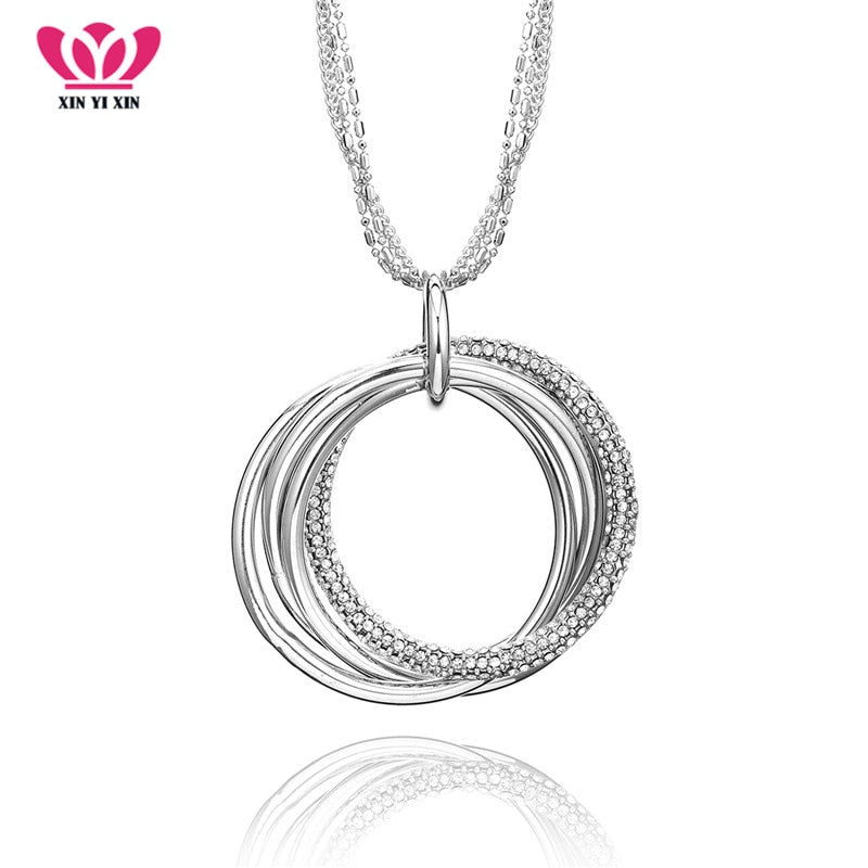 2020 Simple Silver Crystal Circle Necklace Pendant Statement Long Chains Sweater Elegant Full Rhinestone Crystal Maxi Pendant