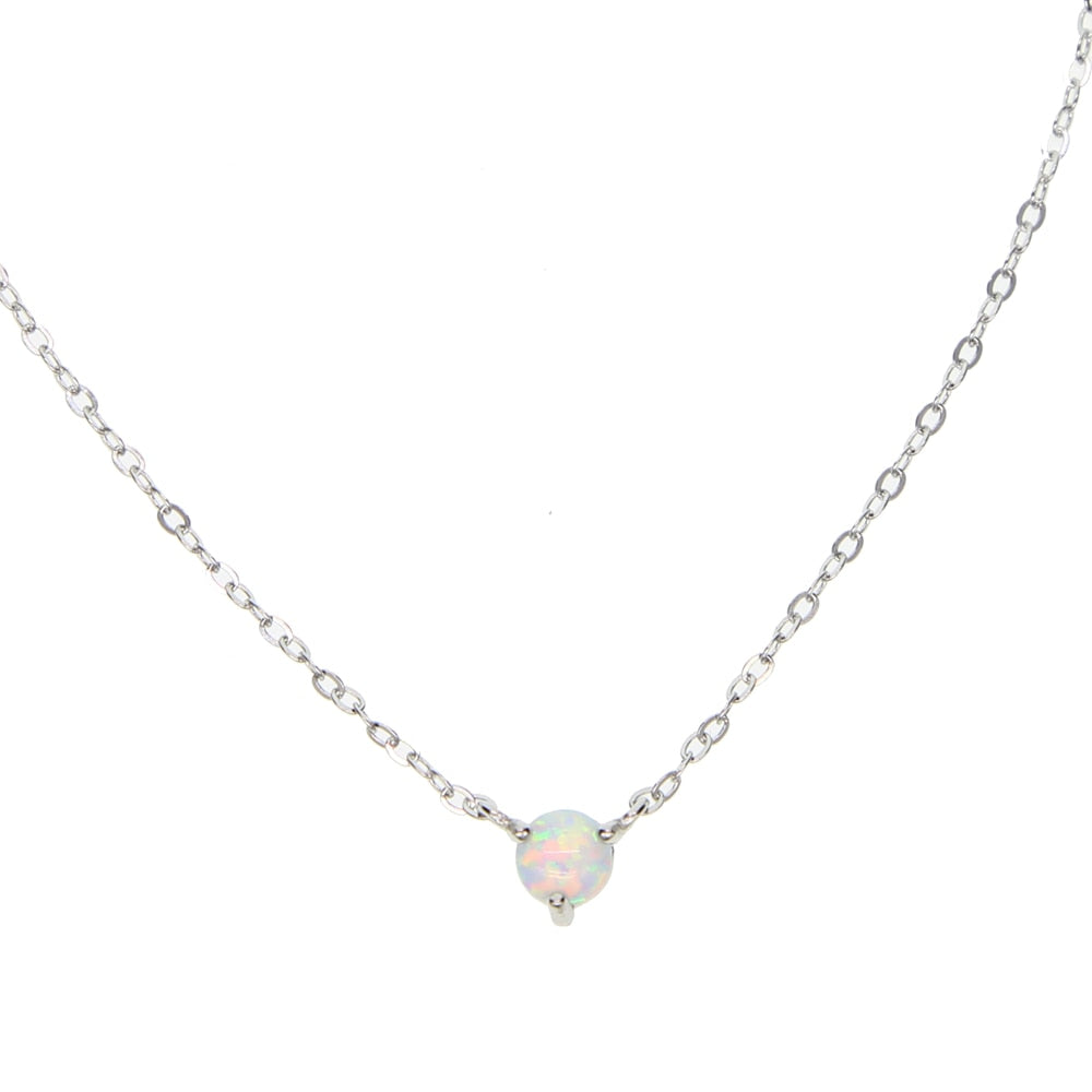 2020 Simple fine silver necklace single prong setting opal stone Delicate minimal girl women gift 100% 925 silver cute necklace