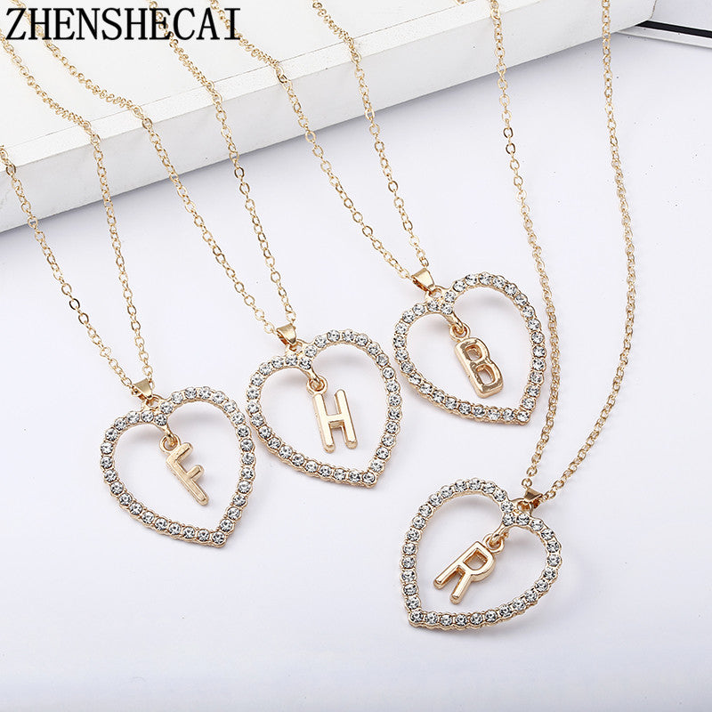 2020 Simple gold Color love heart necklaces & pendants double Rhinestone choker necklace women statement jewelry Bijoux x1