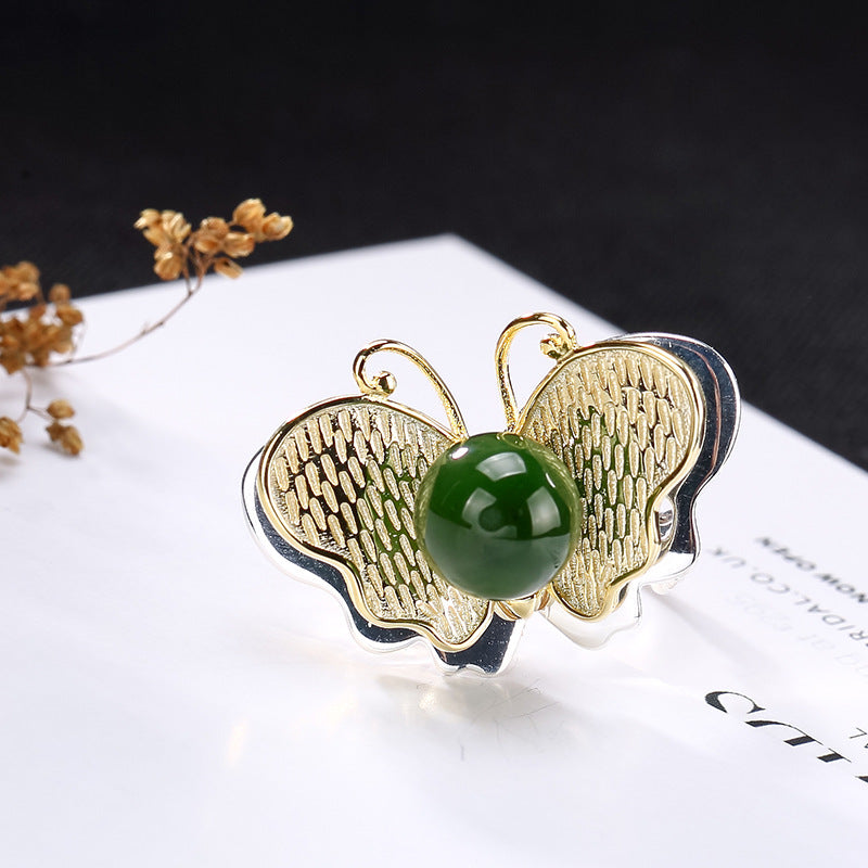 2020 Offer New Arrival Bridal Sets Anel Feminino S925 Pure Mosaic Hetian Bead Butterfly Madam Wholesale High-grade Ring