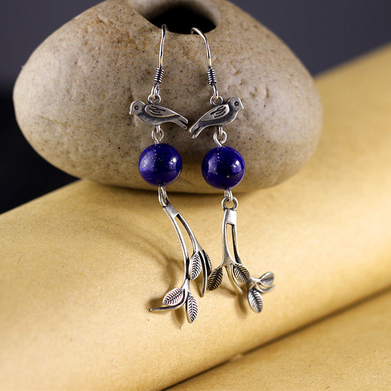 2020 Offer Real Aventurine Brinco Lapis Earrings 100% 925 Silver Ornaments Ethnic Wind Lady Beaming Eardrop Of Lazuli