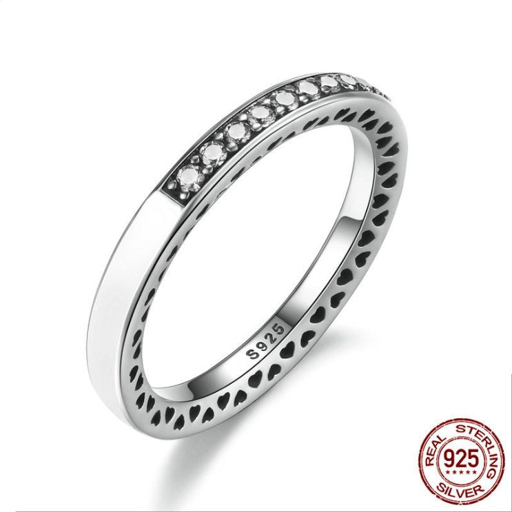 2020 Spring New Europe 100% 925 Sterling Silver Radiant Hearts, 7 Colors Enamel & Clear CZ Finger Ring Women Wedding Jewelry