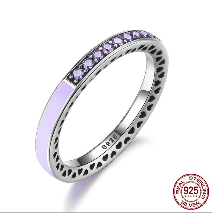 2020 Spring New Europe 100% 925 Sterling Silver Radiant Hearts, 7 Colors Enamel & Clear CZ Finger Ring Women Wedding Jewelry