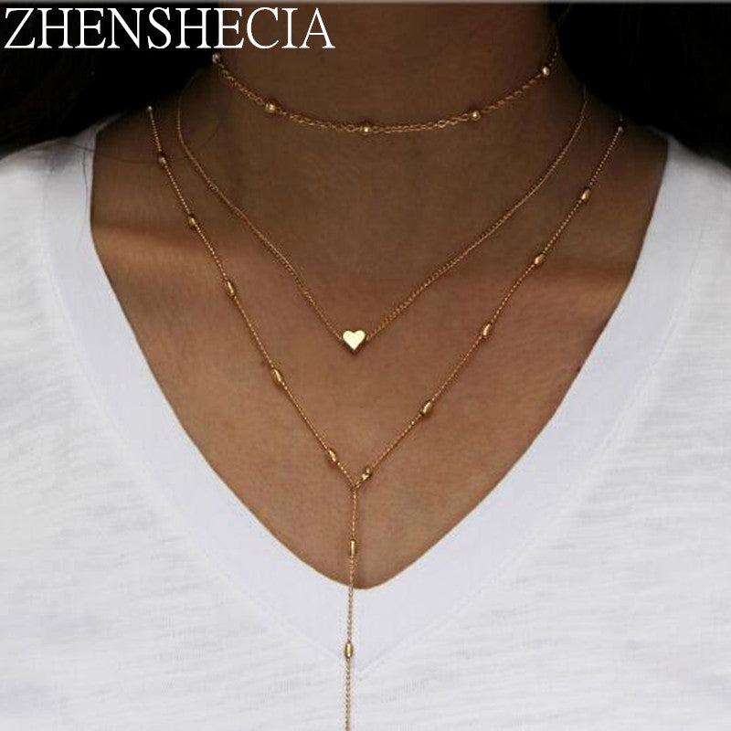 2020-Summer-style-Chain-Necklace-For-women-simple-design-vintage-3-layered-heart-pendant-necklace-long