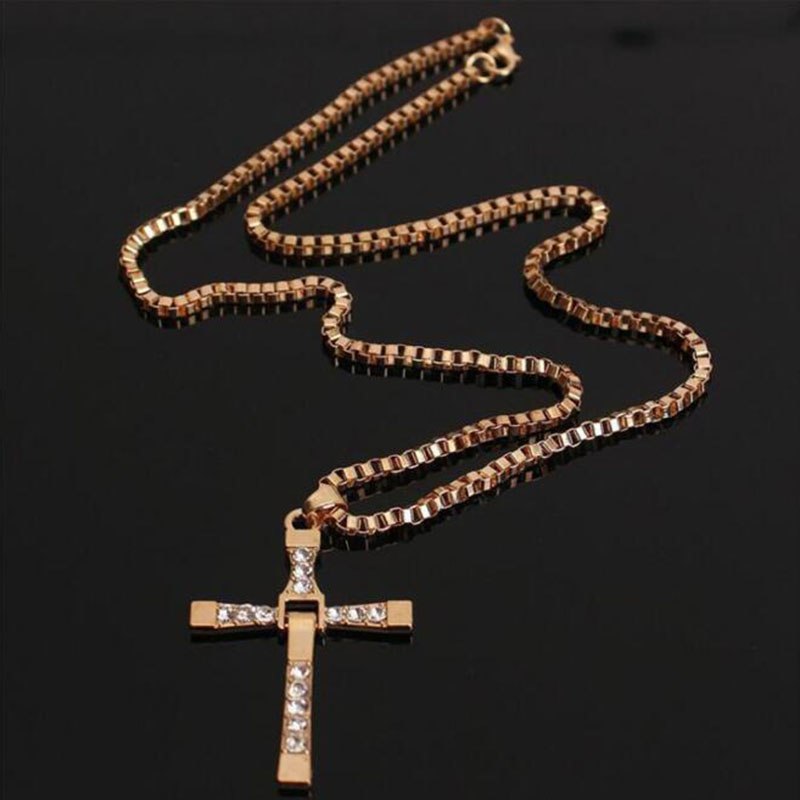 The Fast And The Furious Dominic Toretto Vin New Movie Jewelry Classic Rhinestone Pendant Sliver Cross Necklaces Men