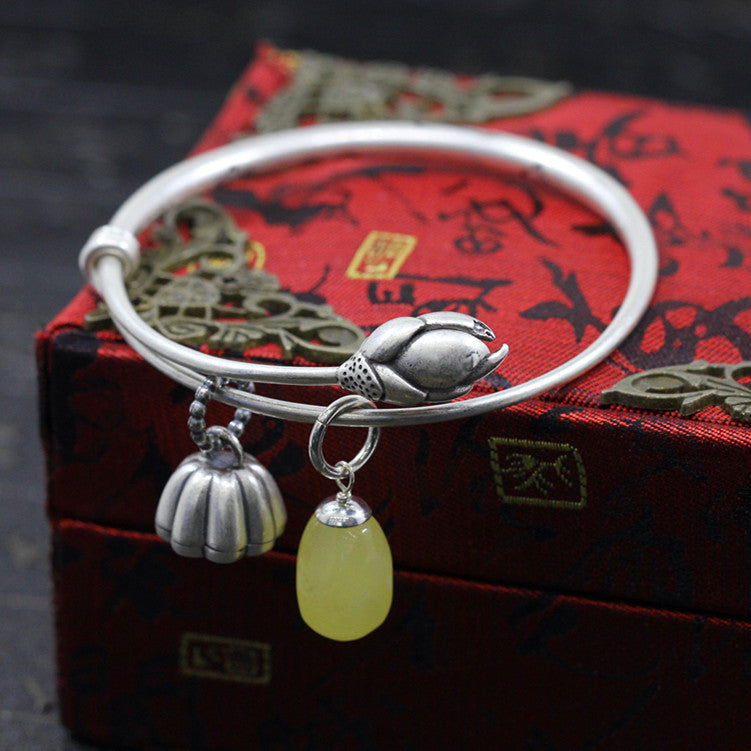 2020 Time-limited Women Bangle Fashion Of Products The New Women's Unique Summer Contracted Wind Beeswax Lotus S925 Bracelet