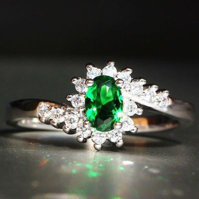 2020 Wedding Rings Blue Pink Red Green Gemstone Color Silver Clear CZ Finger Rings for Women Engagement Ring