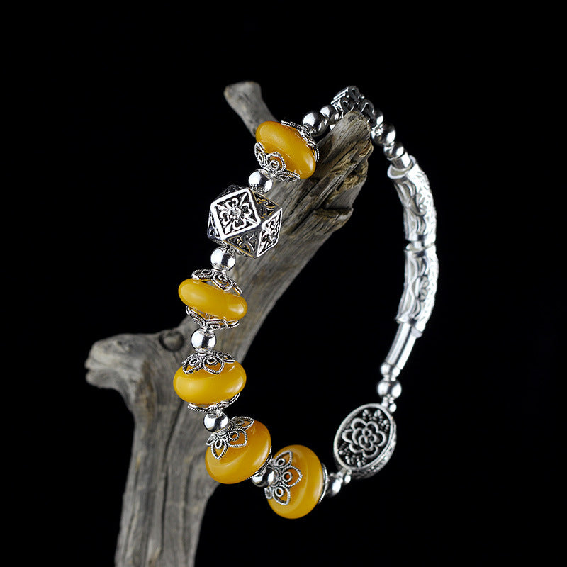 2020 Women Bracelet Kehribar Amber Character Product S925 Pure Ms Thai Ornament Accessories Handmade Diy Beeswax Hand String