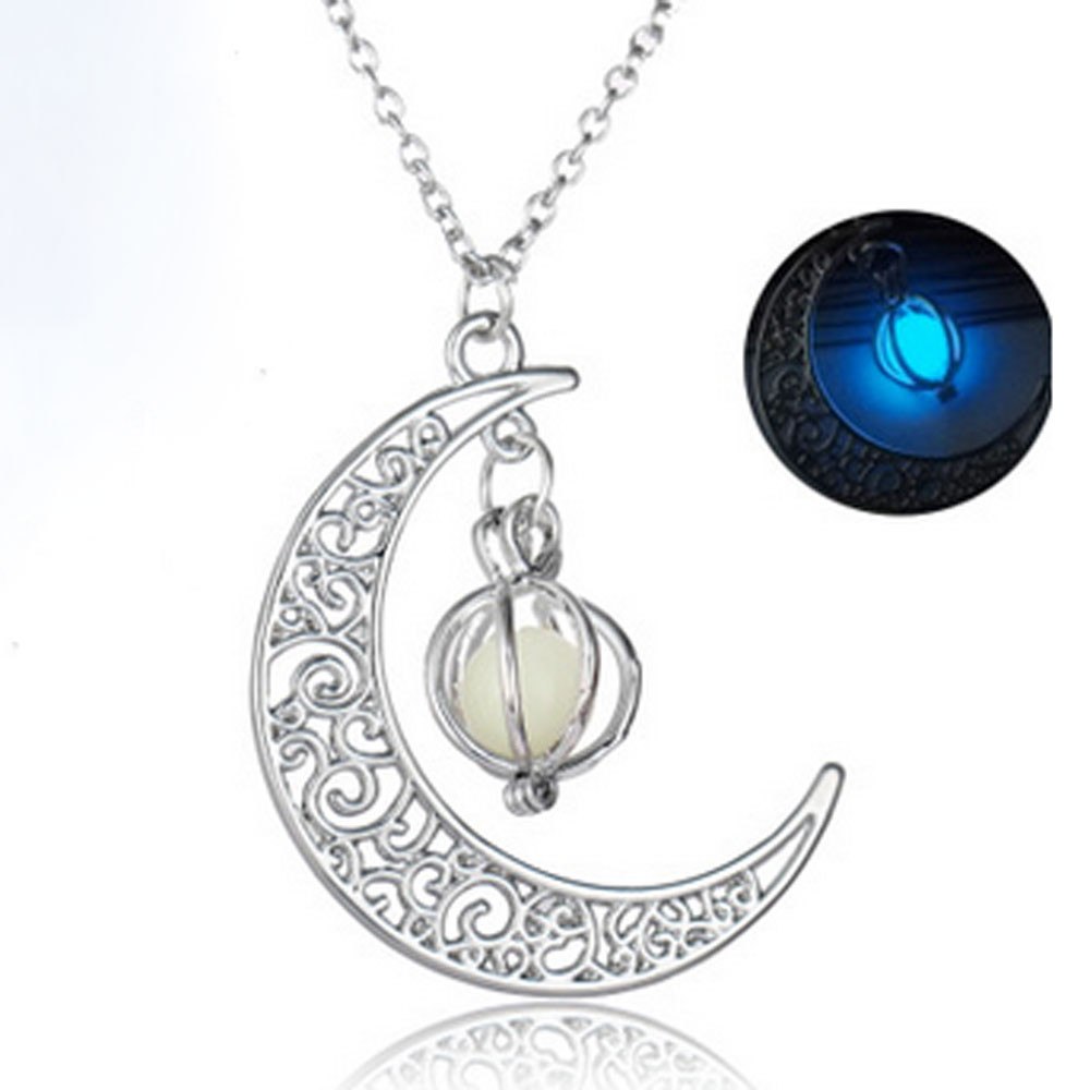 2020 Women Necklace Statement Necklaces & Pendants Glow In Dark Luminous Necklace Moon&Pumpkin Pendant Silver Plated Fluorescent