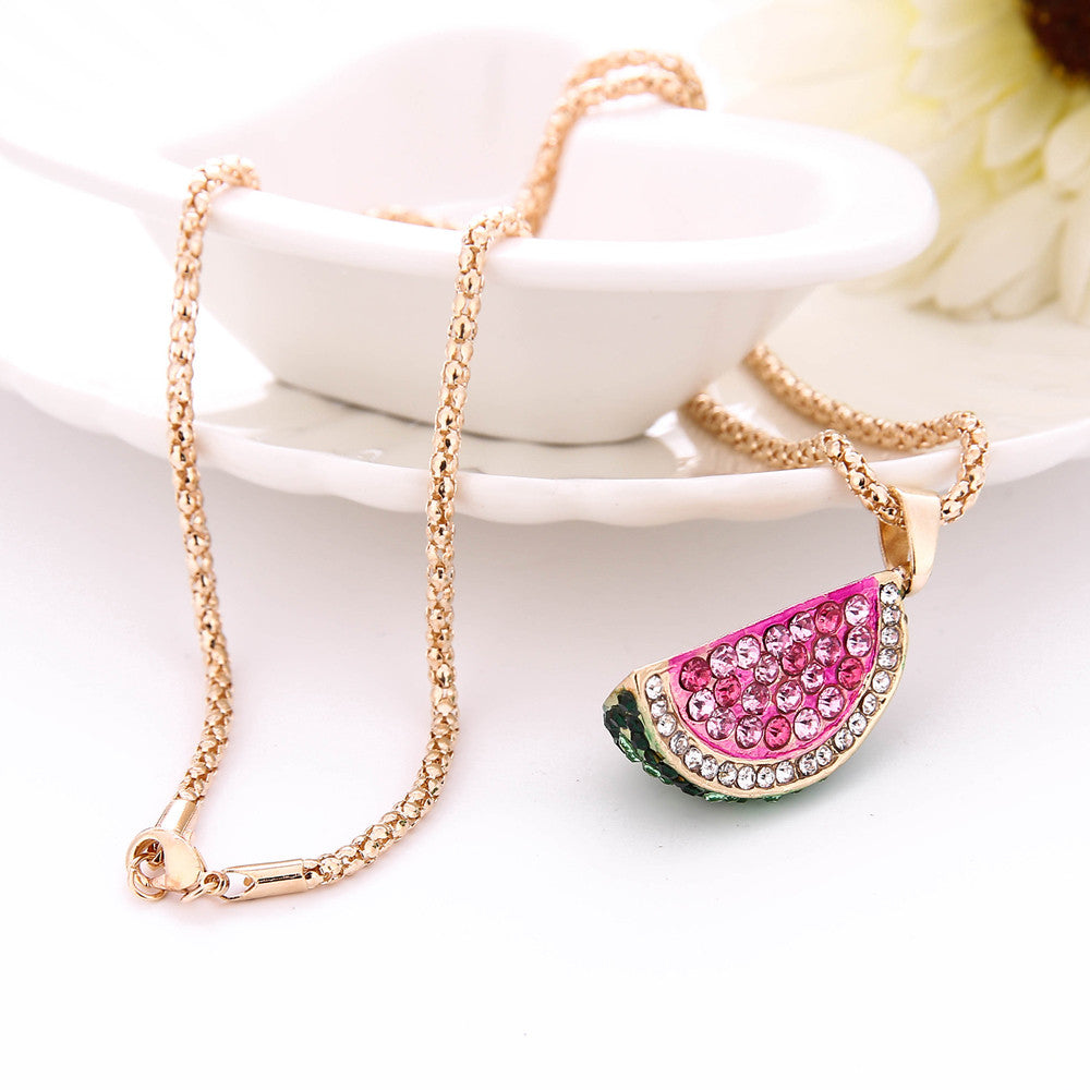 2020 bijoux femme Wholesale price Fashion Women Charm Colorful Crystal watermelon Rhinestone Cute Pendant Sweater Drop shipping