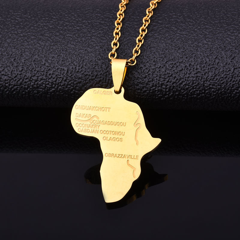 2020 gold silver color Stainless Steel Hiphop Map of Africa pendant necklaces fashion trendy necklace Men/Women Jewelry gifts