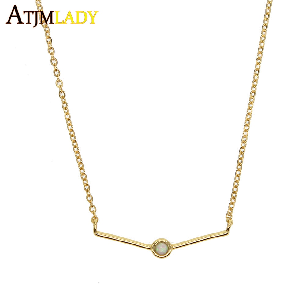 2020   delicate minimalist opal bar Necklace Women gold color elegant simple necklace 925 sterling silver Jewelry 41+5cm