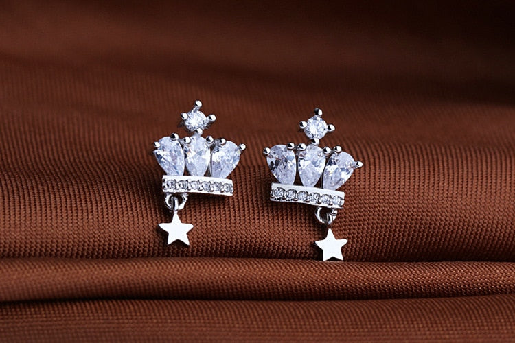 2020 new 925 silver Earrings Female Crystal from Swarovski woman Star crown earrings Twins micro set hot Fashion jewelry