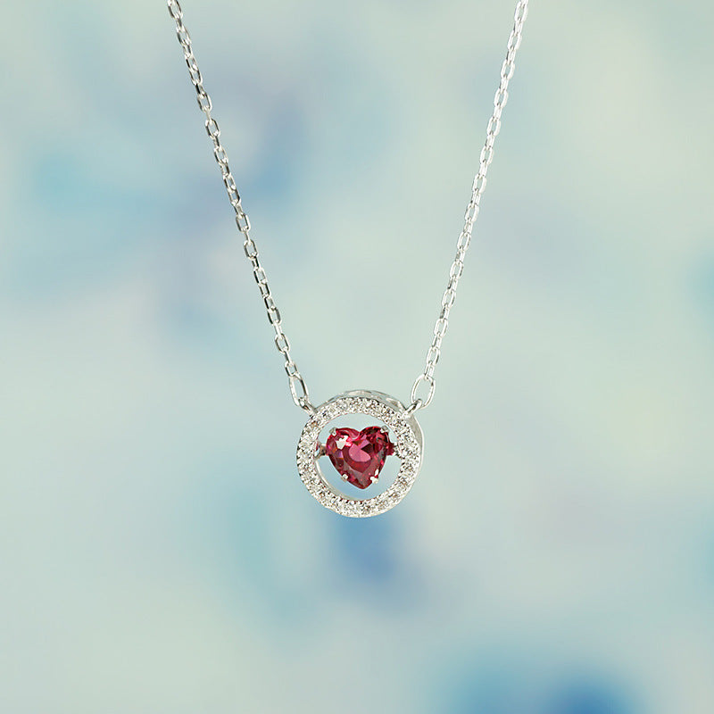 2020 new 925 sterling silver mosaic red AAAzircon smart Series beating heart necklace fashion design wild women necklace jewelry