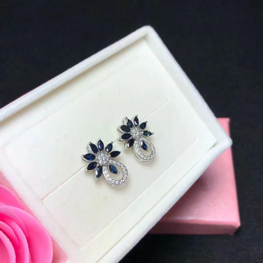 2020 new fashion sapphire earrings 100% natural dark blue stud earring for woman 925 solid sterling silver jewelry gift for girl