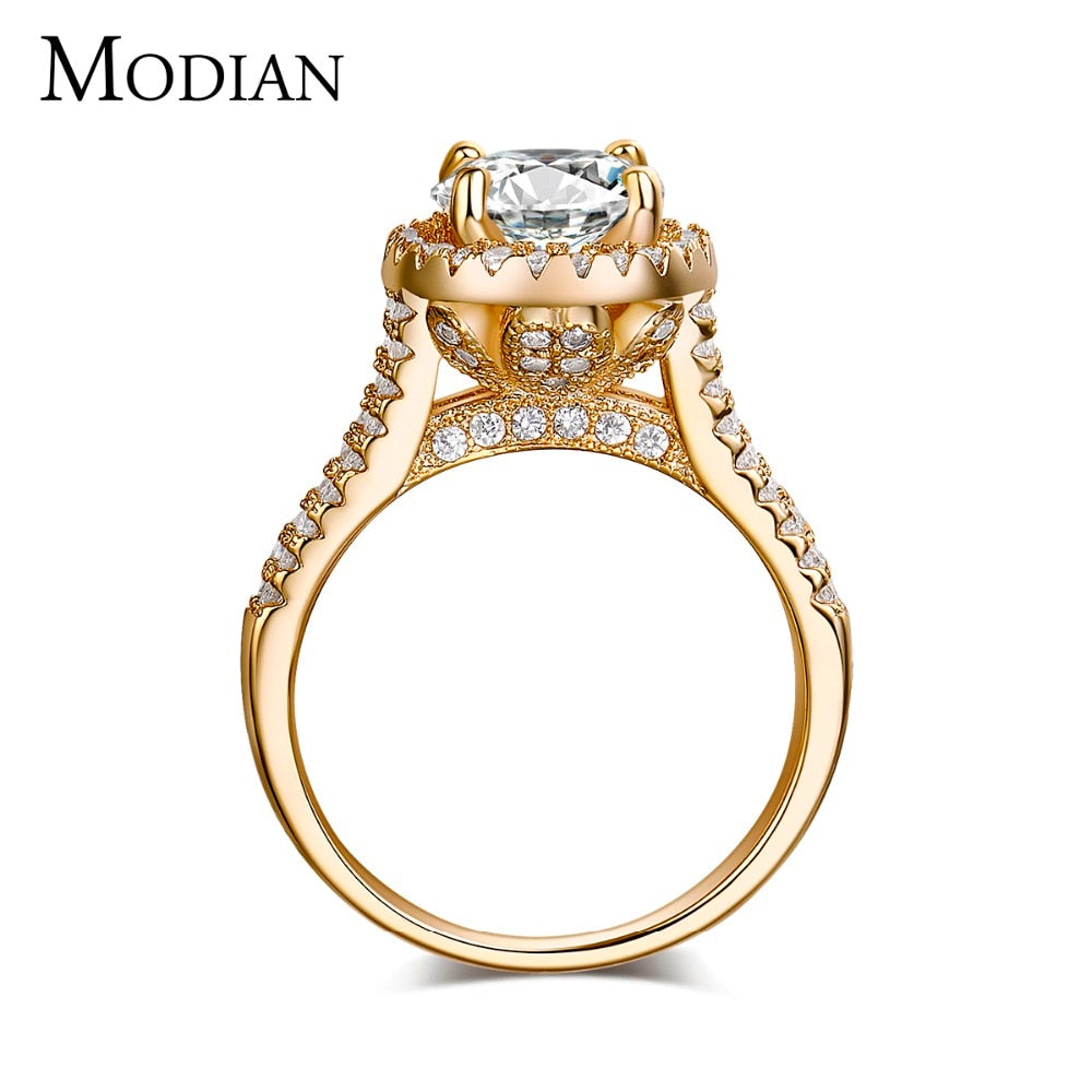 2020 new fasion jewelry real 925 sterling silver ring Gold Color Classic engagement wedding rings AAAAA Cubic zircon for women