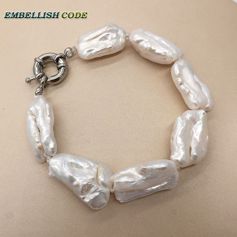 2020 new kind baroque summer style pearls bracelet Bangles white color flat block shape Cultured pearl gift for girl