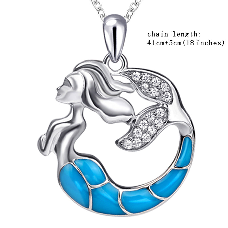 2020 new listing 925 sterling silver Mermaid chain pendant&necklace with CZ&blue enamel diy fine jewelry making for women gifts