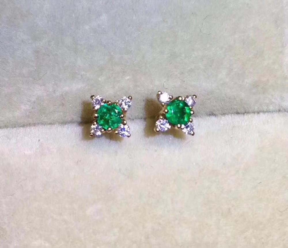 2020 women ear stud fashion jewelry Green nature Emerald 925 Sterling Silver Stud exquisite Earrings
