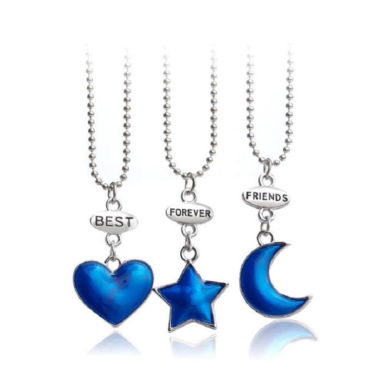 2022 Necklace 3 pcs/set friends forever blue star moon love heart BFF friendship alloy Jewelry gift for Girlfriend