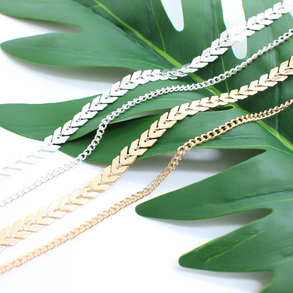 2021 Gold Color Metal Two Layer Choker Necklaces Fishbone Chain Simple Jewelry Collana Kolye Bijoux Collares Mujer Collier Femme