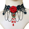 2021 Sexy Gothic Chokers Red Rose Crystal Black Lace Necklace Choker Necklace Vintage Women Bride  Jewelry
