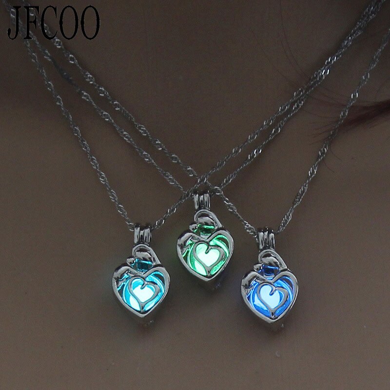 2021 In The Dark Glowing Pendant Hollow Heart Necklace Silver Plated Chain Necklaces Jewelry gift