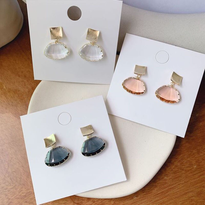 2022 Japan Korea Jewelry Simple Gold Copper Earrings Fan Shaped Transparent Crystal Earrings for women gift
