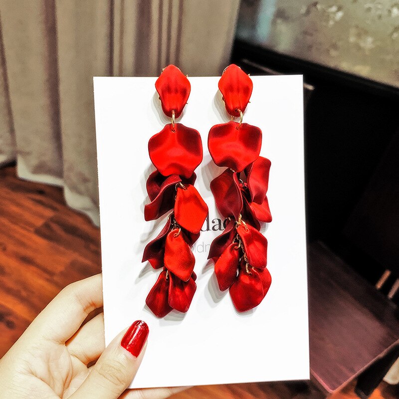 2022 Korea jewelry long exaggerated rose petals earrings 5 colors beach party earrings for women gift