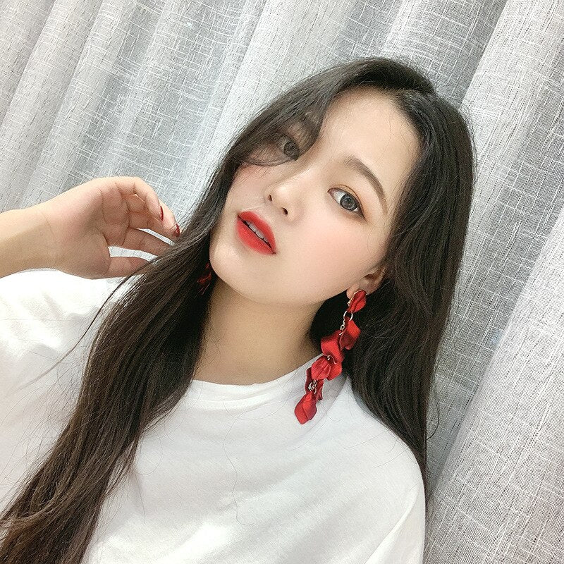 2022 Korea jewelry long exaggerated rose petals earrings 5 colors beach party earrings for women gift